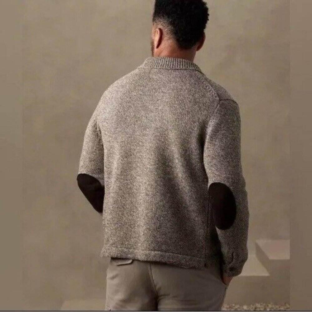 Banana Republic Heather Gray Cardigan with Dark Brown Patches